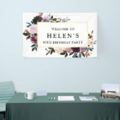 紫とピンクのフローラ80th誕生日パーティーへようこそ 横断幕 (トレードショー)