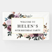 紫とピンクのフローラ80th誕生日パーティーへようこそ 横断幕 (横)