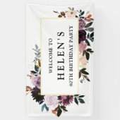 紫とピンクのフローラ80th誕生日パーティーへようこそ 横断幕 (縦)