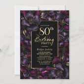 紫とピンクのフローラ80th誕生日パーティー 招待状 (正面)