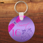 紫とピンクのフローラSweet sixteenキーチェーン キーホルダー (正面)