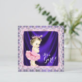 紫とピンクのプリンセスツチュバレリナシャワー 招待状 (スタンド正面)
