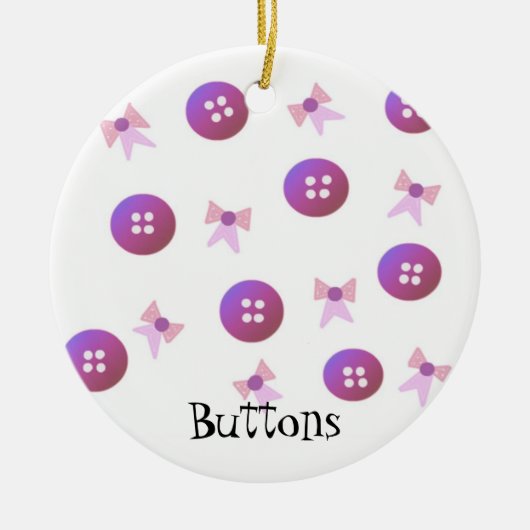 紫とピンクのボタンと湾曲形 セラミックオーナメント (正面)