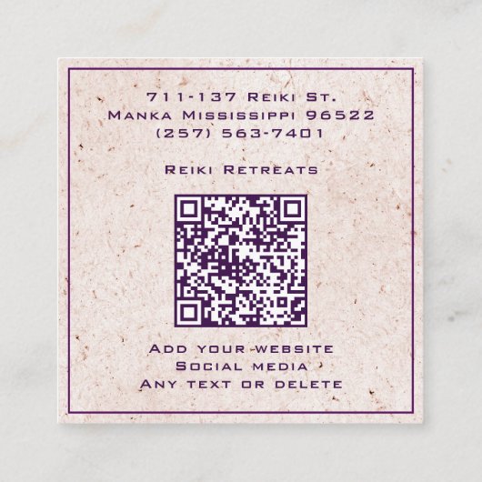 紫とピンクのマンダラ霊気癒し瞑想 スクエア名刺 (裏面)