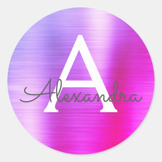 紫とピンクのメタリックガーリーモノグラム ラウンドシール (正面)