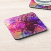 紫とピンクのモダン抽象芸術フラクタルデザイン コースター (左側)