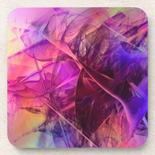紫とピンクのモダン抽象芸術フラクタルデザイン コースター (正面)