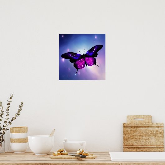 紫とピンクのライトバタフライ ポスター (キッチン)