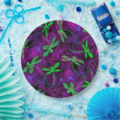 紫とピンクのライムグリーントンボ ペーパープレート (パーティー)