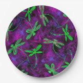 紫とピンクのライムグリーントンボ ペーパープレート (正面)