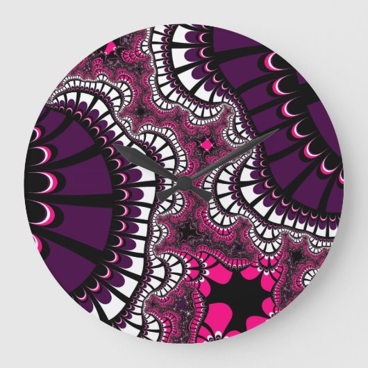 紫とピンクのリミックス ラージ壁時計 (正面)