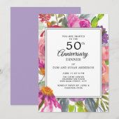 紫とピンクのワイルドフラワー 50周年結婚記念日 招待状 (正面/裏面)