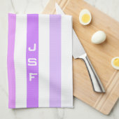 紫とピンクの垂直ストライプ文字モノグラム キッチンタオル (四つ折り)