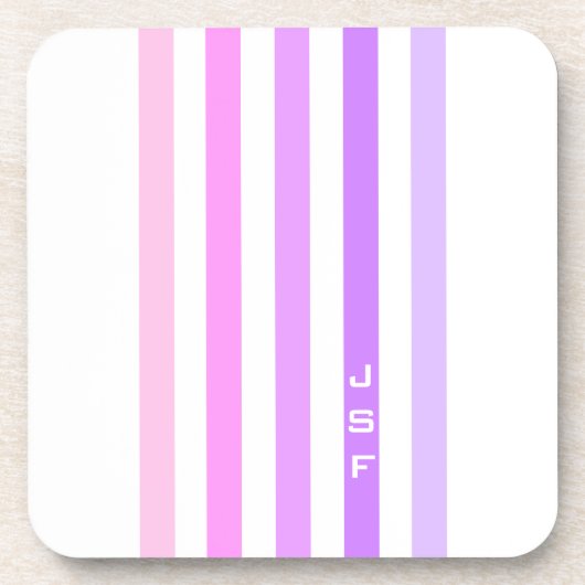 紫とピンクの垂直ストライプ文字モノグラム コースター (正面)
