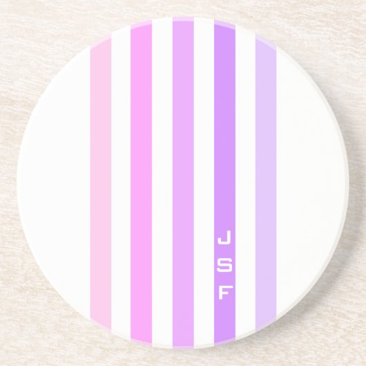 紫とピンクの垂直ストライプ文字モノグラム コースター (正面)