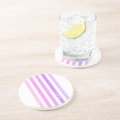 紫とピンクの垂直ストライプ文字モノグラム コースター (側面)