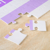 紫とピンクの垂直ストライプ文字モノグラム ジグソーパズル (側面)