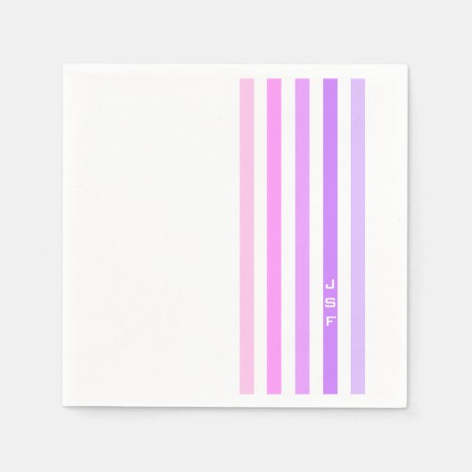 紫とピンクの垂直ストライプ文字モノグラム スタンダードカクテルナプキン (正面)