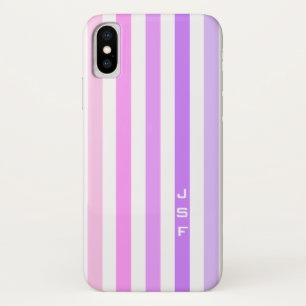 紫とピンクの垂直ストライプ文字モノグラム iPhone X ケース