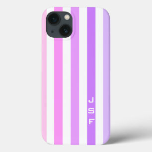 紫とピンクの垂直ストライプ文字モノグラム iPhone 13ケース