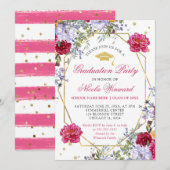 紫とピンクの夏の花形を卒業 招待状 (正面/裏面)