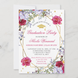 紫とピンクの夏の花形を卒業 招待状