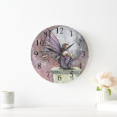 紫とピンクの妖精と月の壁時計 ラージ壁時計 (ホーム)