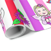 紫とピンクの妖精、花と蝶 ラッピングペーパー (ロールコーナー)