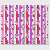 紫とピンクの妖精、花と蝶 ラッピングペーパー (フラット)
