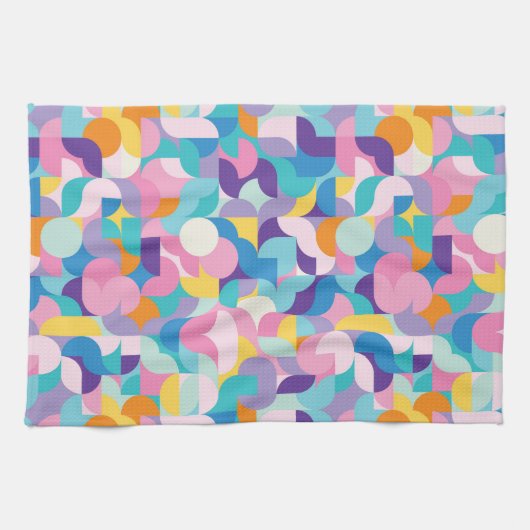 紫とピンクの幾何学的パターン キッチンタオル (横)