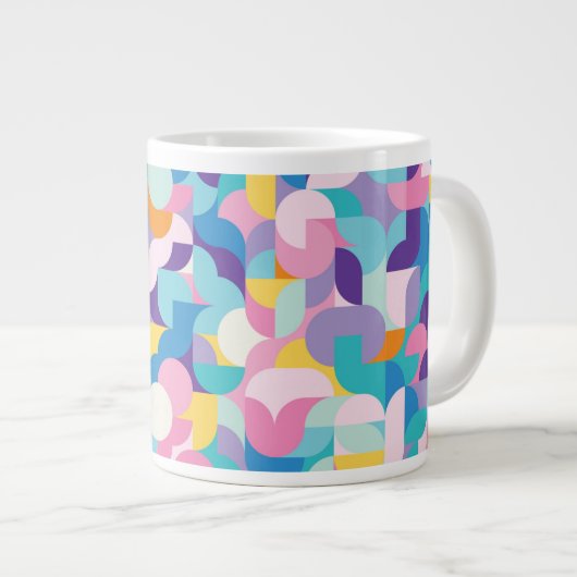 紫とピンクの幾何学的パターン ジャンボコーヒーマグカップ (正面右)