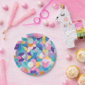 紫とピンクの幾何学的パターン ペーパープレート (パーティー)