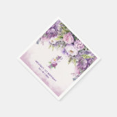 紫とピンクの庭の花の最初の誕生日 スタンダードカクテルナプキン (角)