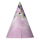 紫とピンクの庭の花の最初の誕生日 パーティーハット (裏面)