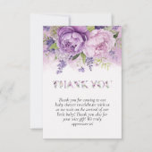 紫とピンクの庭の花ガールベビーシャワー サンキューカード (正面)