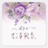 紫とピンクの庭の花ガールベビーシャワー スクエアシール (正面)