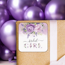 紫とピンクの庭の花ガールベビーシャワー スクエアシール