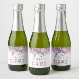 紫とピンクの庭の花ガールベビーシャワー スパークリングワインラベル
