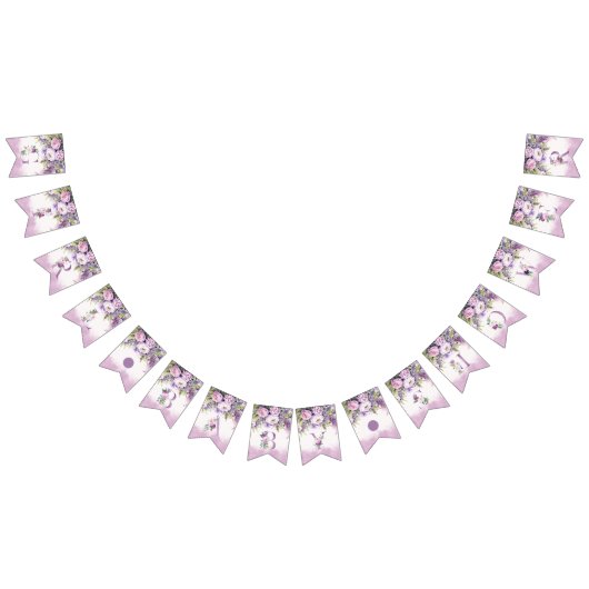 紫とピンクの庭の花ガールベビーシャワー バンティングフラッグ (全)