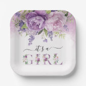 紫とピンクの庭の花ガールベビーシャワー ペーパープレート (正面)