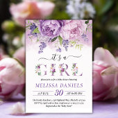 紫とピンクの庭の花ガールベビーシャワー 招待状