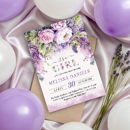 紫とピンクの庭の花ガールベビーシャワー 招待状