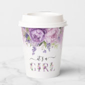 紫とピンクの庭の花ガールベビーシャワー 紙コップ (裏面)