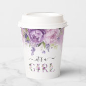 紫とピンクの庭の花ガールベビーシャワー 紙コップ (正面)