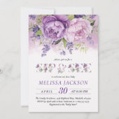 紫とピンクの庭の花ガールSipと参照 招待状 (正面)