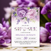 紫とピンクの庭の花ガールSipと参照 招待状