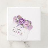 紫とピンクの庭の花 ブライダルシャワーの女の子 フェイバータグ (インサイチュ)