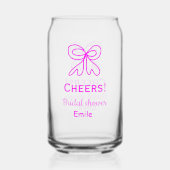 紫とピンクの弓の結婚前お披露目パーティーに名前を追加 ガラス缶 (裏面)