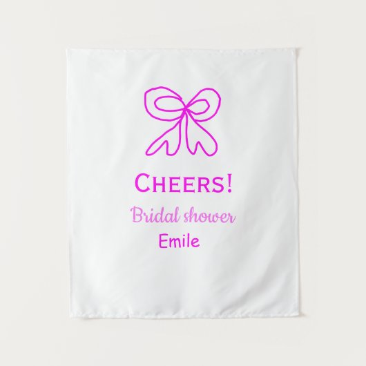 紫とピンクの弓の結婚前お披露目パーティーに名前を追加 タペストリー (正面)