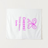 紫とピンクの弓の結婚前お披露目パーティーに名前を追加 タペストリー (正面(横))